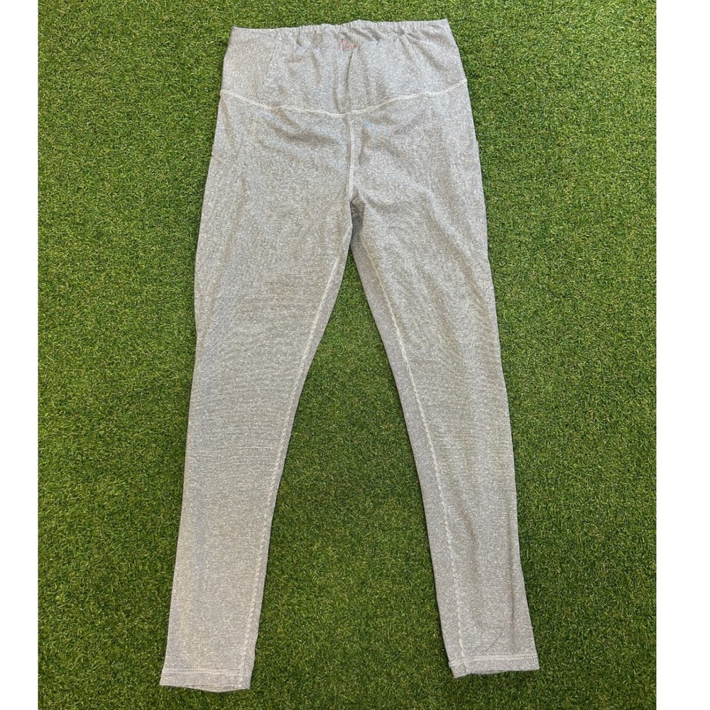 Danskin Womens Grey Striped High Waisted Active Leggings with Pocket Size M 9179